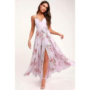 Lulus Elegantly Inclined Lavender Floral Print Wrap Maxi Dress Purple - Size S